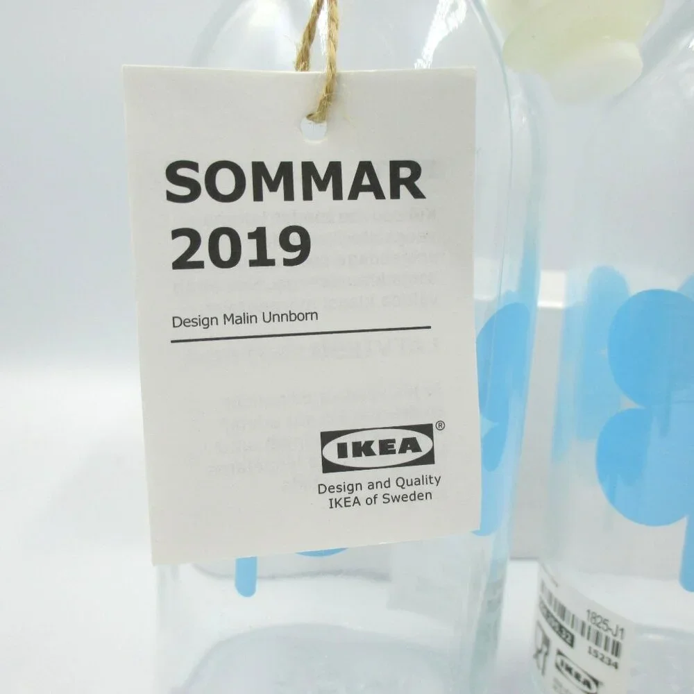 IKEA SOMMAR Glass Bottle with Clamp Lid Vintage Blue Clover Design Water 2 Set